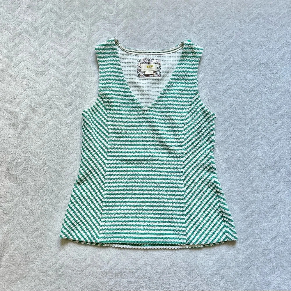 Maeve Anthropologie Peplum Textured Tank Green White Size XS - Picture 2 of 7